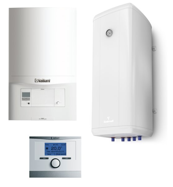 Pakiet - Kocioł gazowy jednofunkcyjny VAILLANT ecoTEC pro VC 146/5-3 kondensacyjny wiszący 5.9 - 15.3 kW + Czujnik c.w.u. + RegulatorcalorMATIC 350 + Zasobnik c.w.uVulcan 100L wiszący