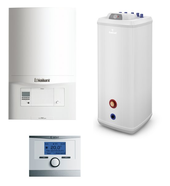 Pakiet - Kocioł gazowy jednofunkcyjny VAILLANT ecoTEC pro VC 146/5-3 kondensacyjny wiszący 5.9 - 15.3 kW + Czujnik c.w.u. + RegulatorcalorMATIC 350 + Zasobnik c.w.uVulcan 140L stojący