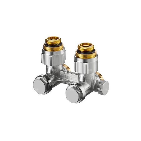 Multiflex F, ZBU-podwójne kątowe przyłącze odcinające, 1/2GZx3/4GZ, niklowane, z funkcjami napełniania, opróżniania i z nastawą
