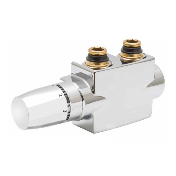 Zawór grzejnikowy termostatyczny QIK zespolony kątowy - osiowo lewy z nastawą wstępną (bez ograniczenia skoku), połączenie 1/2'' x 3/4'' Eurokonus (chrom)
