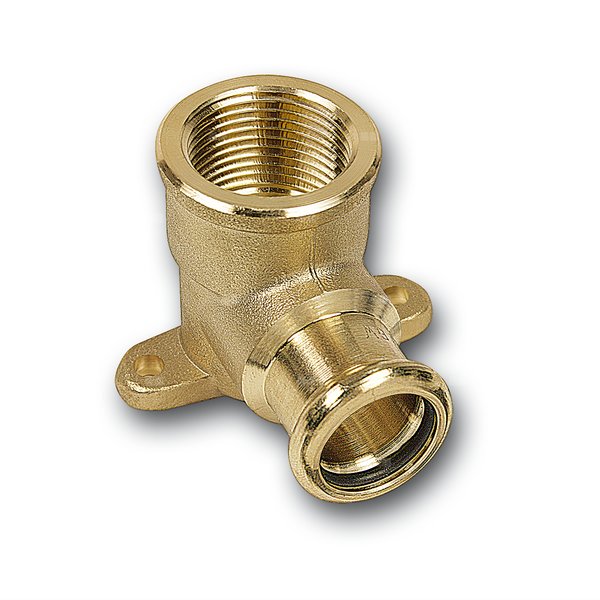 Kolano 90' SANHA PURAPRESS ścienne z łapami, brąz, 14 mm x 1/2'' (zw x GW)