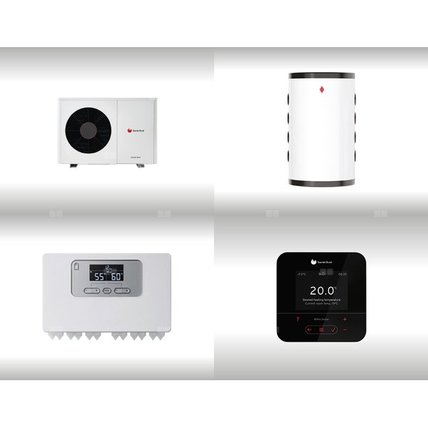 Pompa ciepła powietrzna powietrze-woda monoblok SAUNIER DUVAL GeniaAir HA 3-6 O 3.6 kW 230 V + Moduł komunikacji internetowej HPIM SD + Zasobnik buforowy VNR 100 + Regulator SRC 720