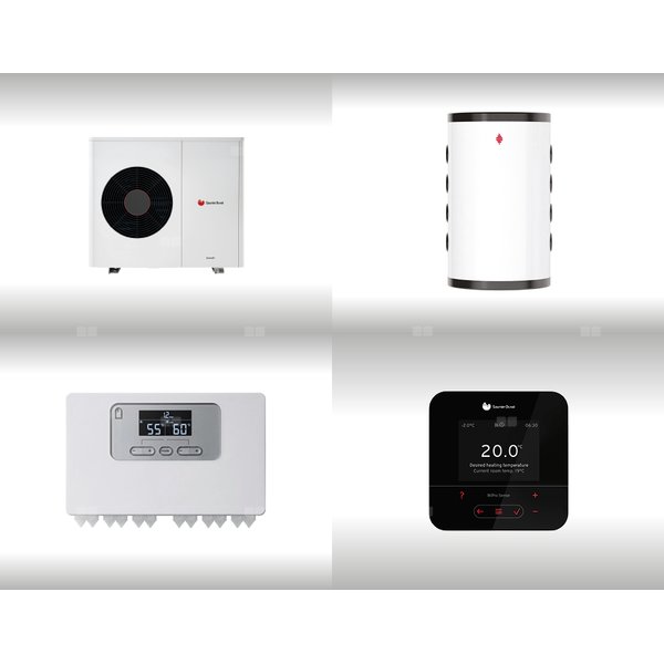 Pompa ciepła powietrzna powietrze-woda monoblok SAUNIER DUVAL GeniaAir HA 7-6 O 7 kW 230 V + Moduł komunikacji internetowej HPIM SD + Zasobnik buforowy VNR 100 + Regulator SRC 720