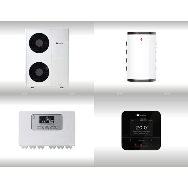 Pompa ciepła powietrzna powietrze-woda monoblok SAUNIER DUVAL GeniaAir HA 10-6 O 9.2 kW 400 V + Moduł komunikacji internetowej HPIM SD + Zasobnik buforowy VNR 100 + Regulator SRC 720