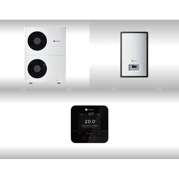 Pompa ciepła powietrze-woda split SAUNIER DUVAL GeniaAir HA 10-5 OS 10.2 kW 400 V + Moduł naścienny HA 12-5 WSB + Regulator SRC 720 + Czujnik temperatury c.w.u.1 + Moduł komunikacji internetowej 1