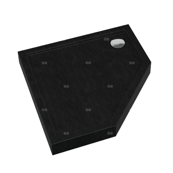 Brodzik akrylowy zintegrowany z nośnikiem Stabilsound Plus® oraz obudową akrylową przeciągniętą do podłogi Competia New Black Stone 90x90x12 cm, pięciokątny