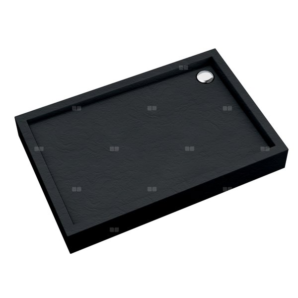 Brodzik akrylowy zintegrowany z nośnikiem Stabilsound Plus® oraz obudową akrylową przeciągniętą do podłogi Medium Black Stone 90x120x16 cm, prostokątny