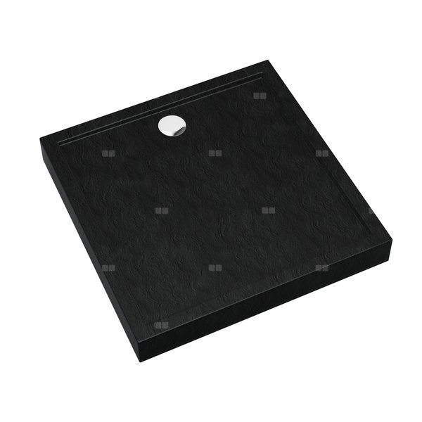 Brodzik akrylowy zintegrowany z nośnikiem Stabilsound Plus® oraz obudową akrylową przeciągniętą do podłogi Competia New Black Stone 90x90x12 cm, kwadratowy