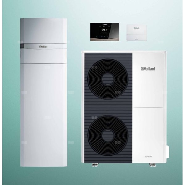 Pakiet Systemowy OZE - Pompa ciepła powietrzna powietrze-woda monoblok VAILLANT VWL 125/6A aroTHERM plus 12.2 kW 400 V + Centrala grzewcza uniTOWER VIH QW 190/6E + Moduł komunikacji internetowej VR 940f + Regulator sensoCOMFORT VRC 720