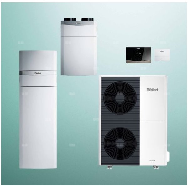 Pakiet Systemowy OZE - Pompa ciepła powietrzna powietrze-woda monoblok VAILLANT VWL 125/6A aroTHERM plus 12.2 kW 400 V + Centrala grzewcza uniTOWER VIH QW 190/6E + Moduł komunikacji internetowej VR 940f + Rekuperator entalpiczny recoVAIR VAR 360/4E + Regulator sensoCOMFORT VRC 720